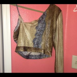 fashion nova one shoulder snake print shirt